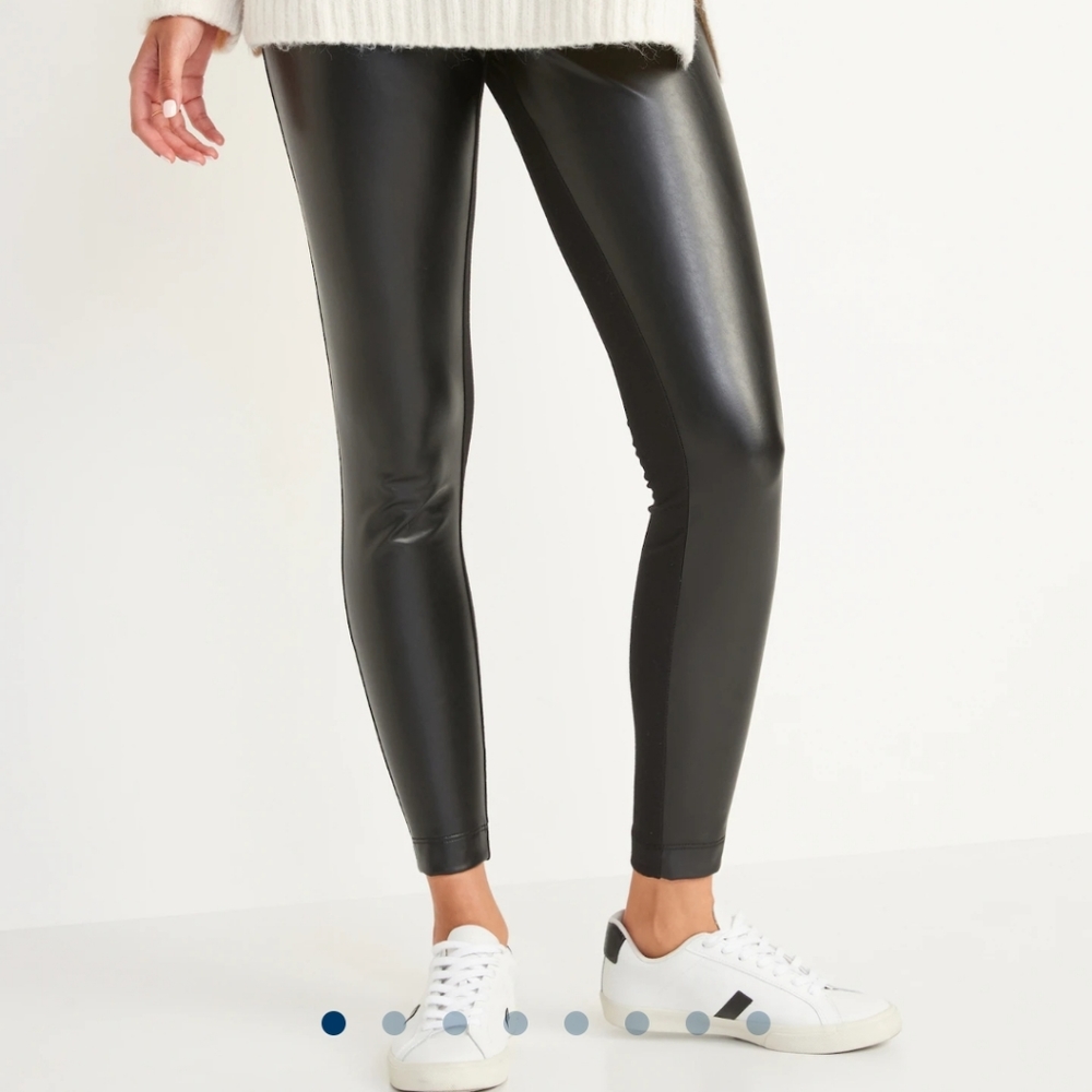 Black Faux Leather- Panel Leggins